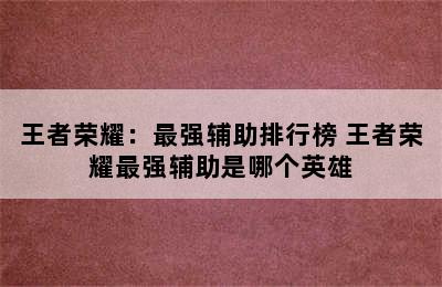 王者荣耀：最强辅助排行榜 王者荣耀最强辅助是哪个英雄